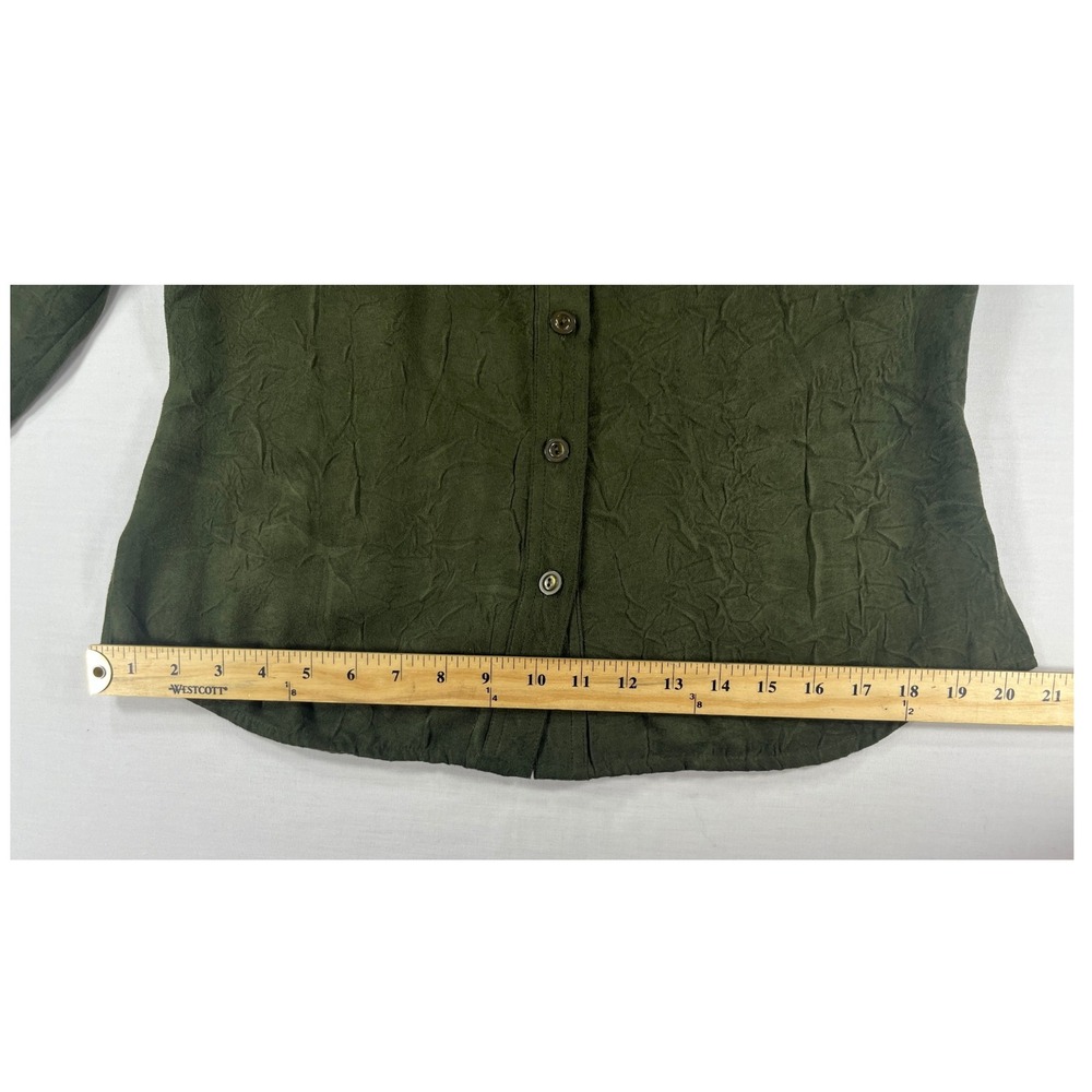 Christopher & Banks Forest Green Crinkle Texture Button Up Shirt  Womans Medium - Picture 6 of 11